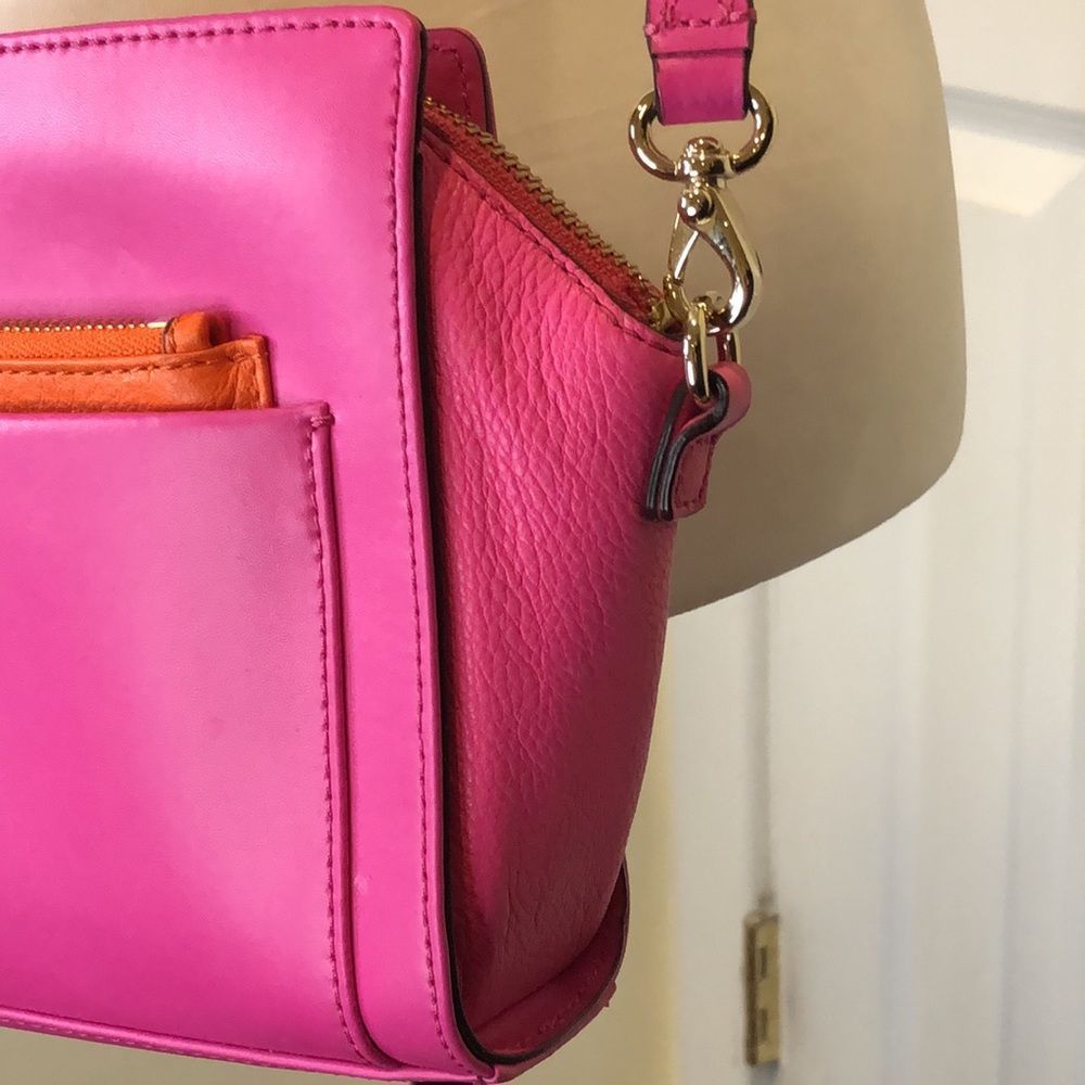 KATE SPADE Hot Pink and Orange Top Zipper Closure Crossbody Bag or Clutch - Picture 12 of 15